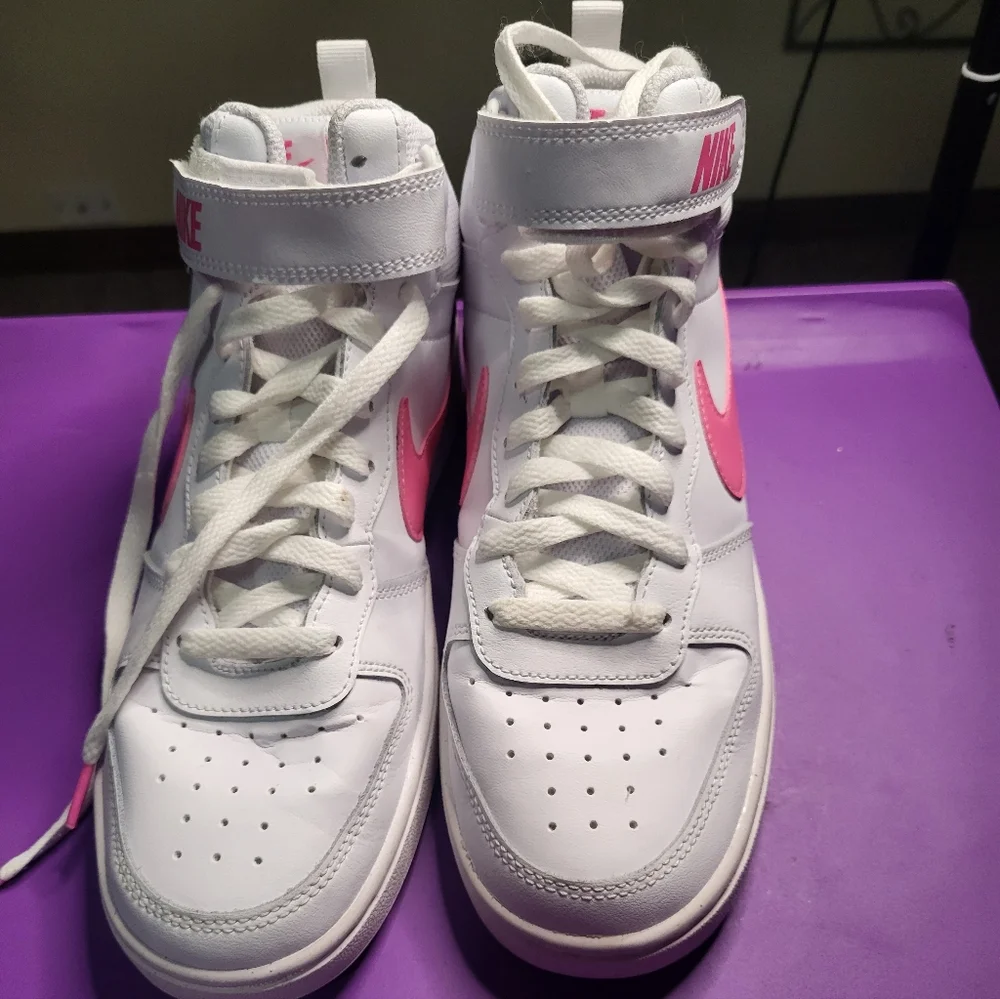 White and Pink Women's High-Top Sneakers